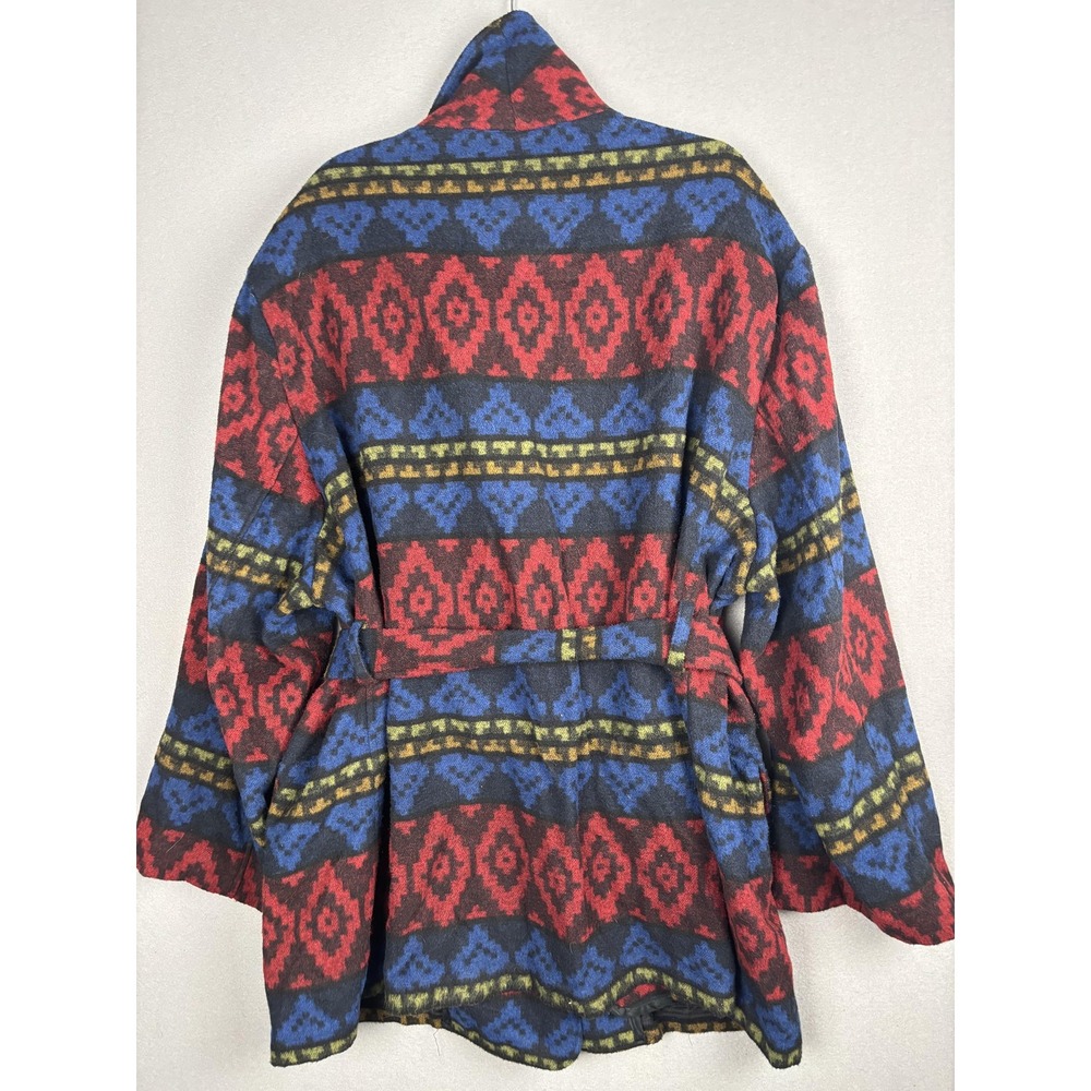 Vintage Chaus Cardigan Coat Womens 3X Wool Blend Wrap Belted Aztec Geometric 90s - Picture 4 of 15